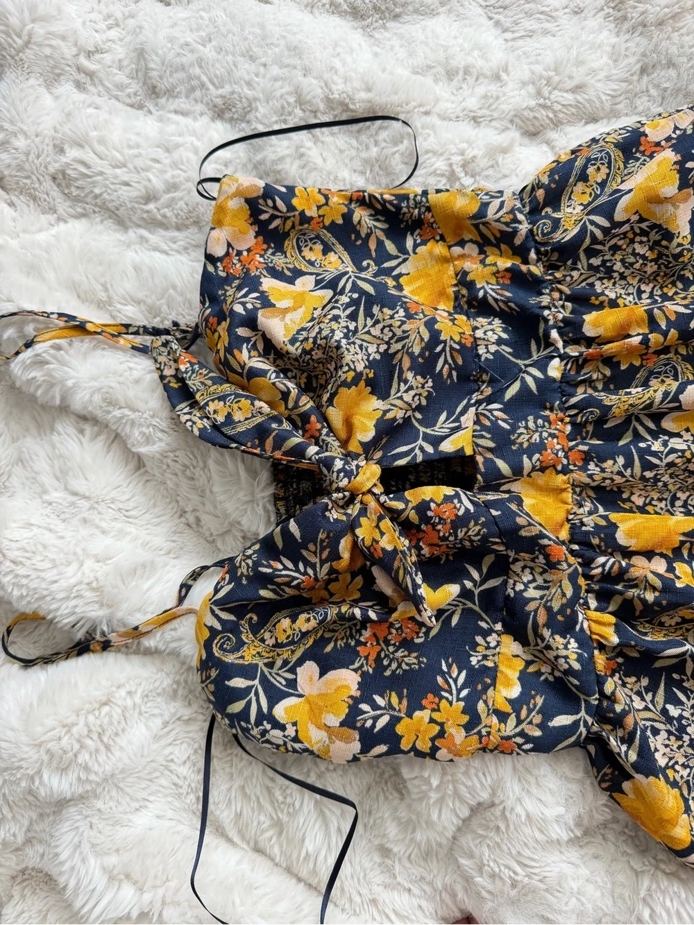 Francesca's Summer Navy Maxi Dress with pockets Yellow Floral Print - Picture 4 of 6